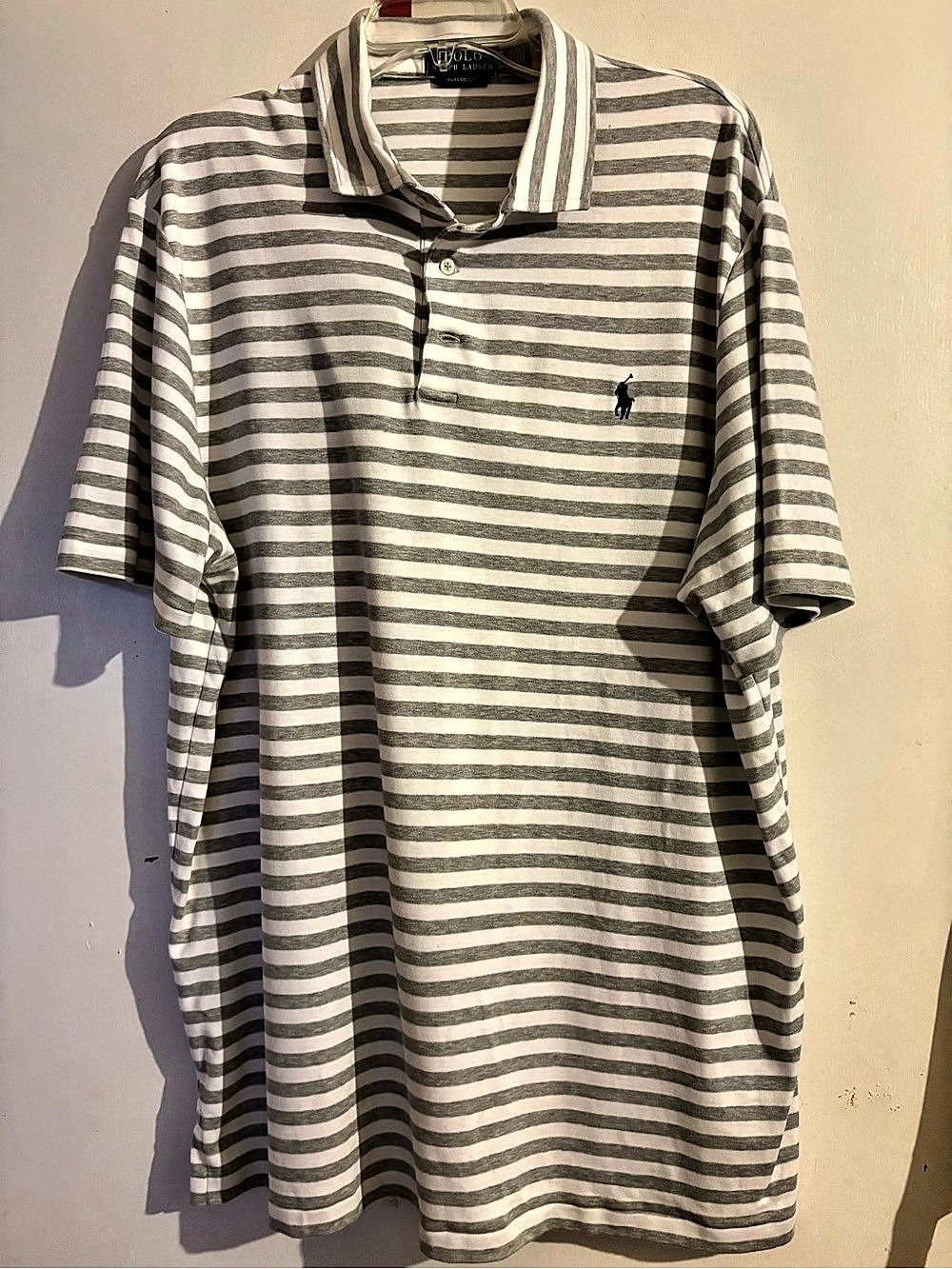 Polo Ralph Lauren Classic Fit Striped Polo in Gray & White Size XL Like New